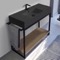 Console Sink Vanity With Matte Black Ceramic Sink and Natural Brown Oak Shelf, 43